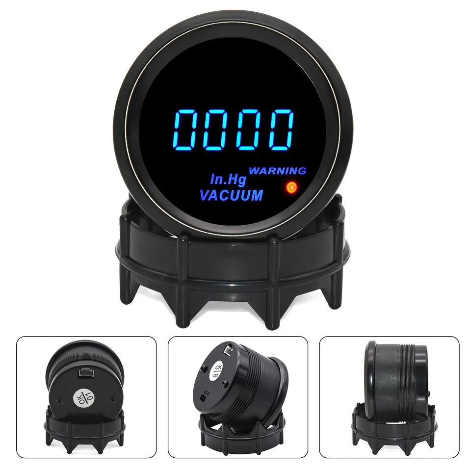 2" 52mm Universal Digital Auto Car Blue LED Vacuum Gauge in.Hg Meter - Image 2 of 4