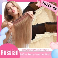 THICK Clip In Remy 100 Human Hair Extensions Full Head Weft One Piece burgundy
