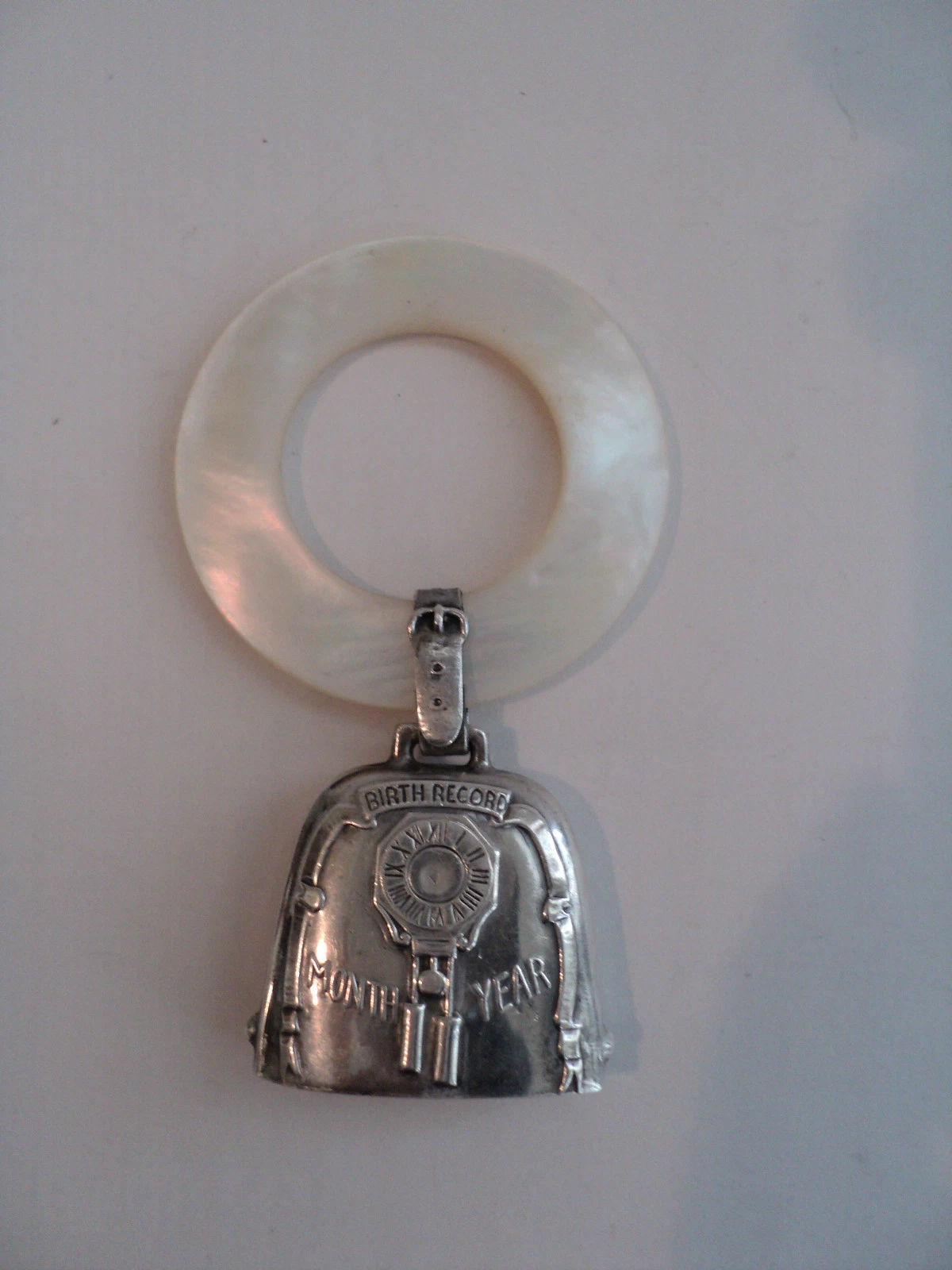 VINTAGE STERLING SILVER BABY BIRTH RECORD RATTLE & TEETHING RING