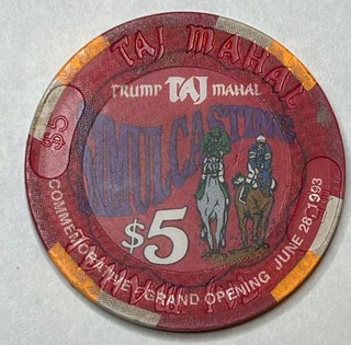 1993 Trump Taj Mahal Simulcasting Grand Opening $5 Chip Limited Edition