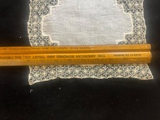 1800s Bright White Irish Linen  Lace Wedding Handkerchief, w/Label 9x9 B321