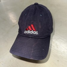 Adidas Hat Baseball Cap Small/Medium Climalite Flex Blue Three Strip Red Logo