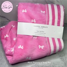 Laura Ashley Windsor Bow Zoe Coco Pink White Bows Plush Throw Blanket 50x70 NWT