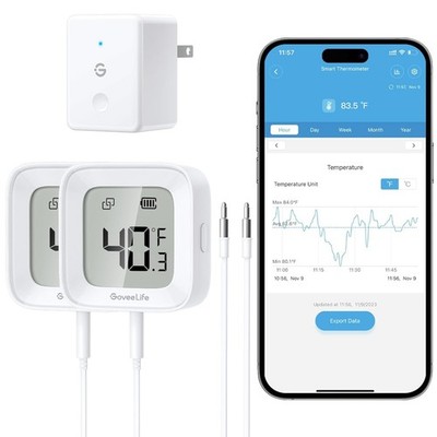 GoveeLife WLAN Kühlschrank Thermometer Digital mit Alarm 2er-Pack