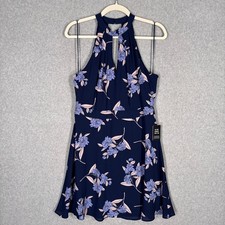 NEW Express Dress Size 10 Navy Lavender Floral Halter Flowy Feminine Summer