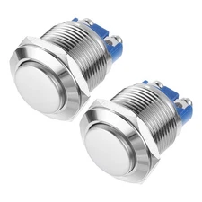 Latching Metal Push Button Switch 19mm 1NO Blue, Flat Head, 2pcs