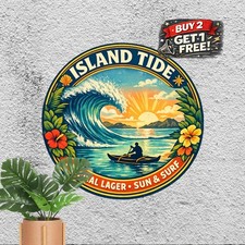 Tropical Beach Island View Round Metal Sign Vintage Coastal Decor 8x8