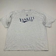 Vintage New York Yankees Shirt Men 4XL Gray Adidas MLB Short Sleeve Tee 2005