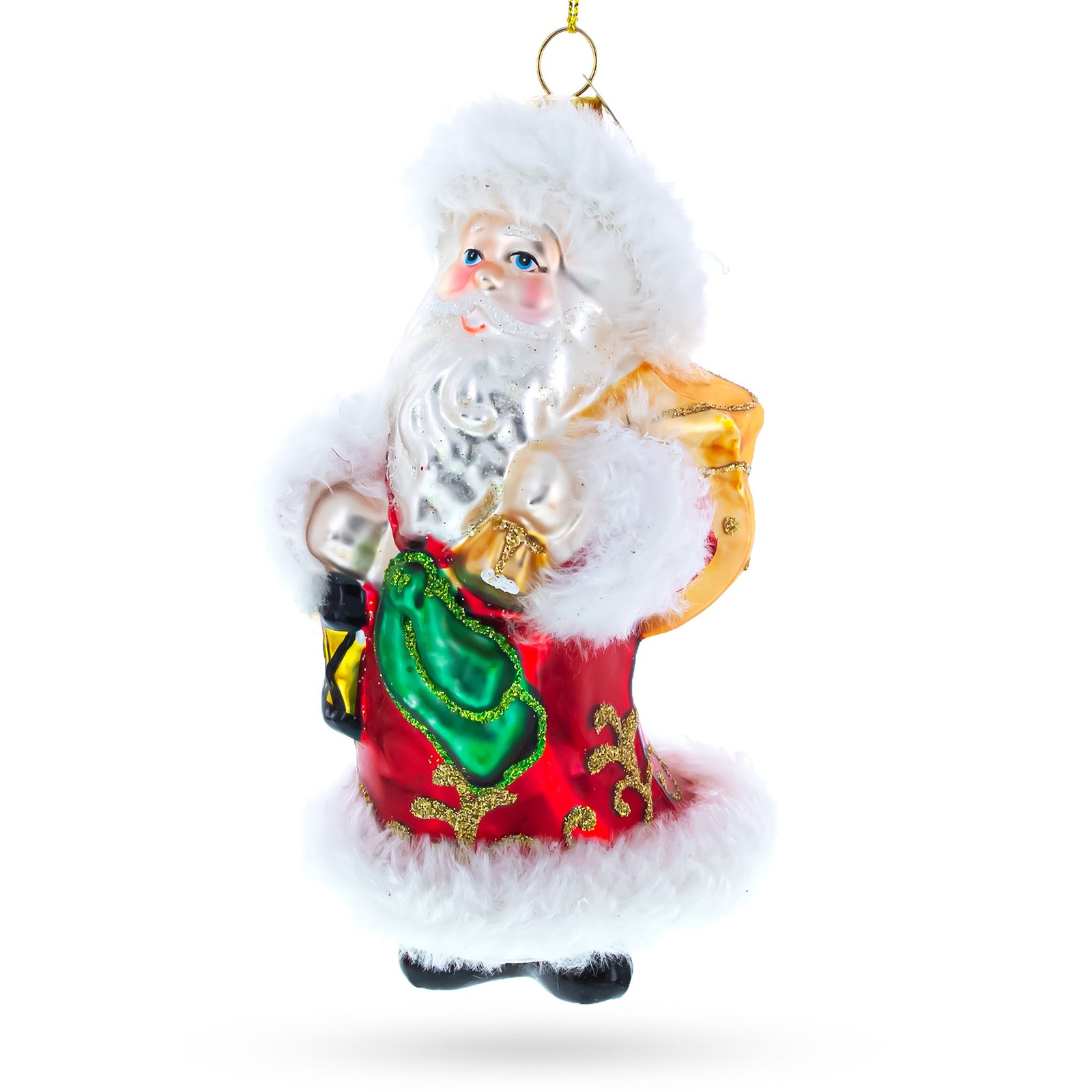 Santa in Fur Coat Blown Glass Ornament
