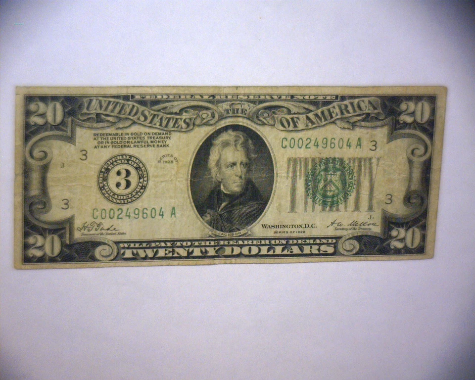 1928 $20 Federal Reserve Note “REDEEMABLE IN GOLD”🌟LARGE 3🌟Philadelphia Pa. - Image 2 of 4