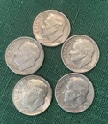5 Roosevelt Dimes:  ‘50, ‘61d, ‘62d,’64, 64d; 90% Silver; Free Shipping.
