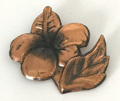 Vintage Artisan Copper Hibiscus Flower Brooch Pin 2.25'' Handcrafted Art