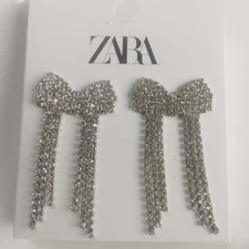 New Zara Rhinestone Bow Tassel Drop Earrings Gift Fashion Women Vacation Jewelry