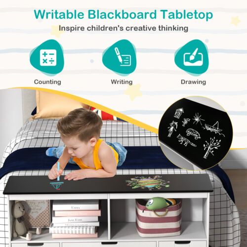 Kids Toy Storage Organizer Wooden Bookshelf TV Stand w/ Drawers Blackboard Top - Picture 4 of 10