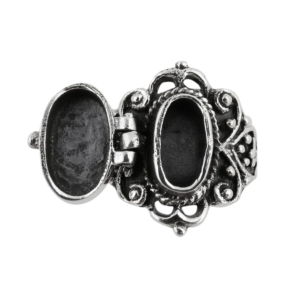 Victorian Scroll Poison Ring - 925 Sterling Silver, Sizes 6-10, Pillbox Ring - Image 3 of 4