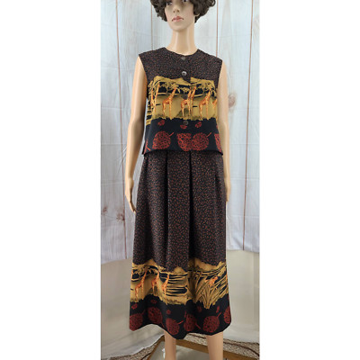 Ali Miles Sz 8 Petites 2 - Piece Vest & Matching Skirt Outfit Set Safari Print 