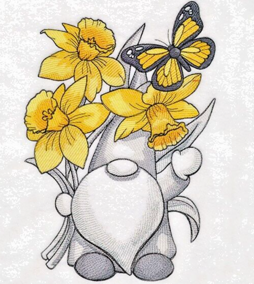 Daffodil Gnome Butterfly FLOWER SET HAND TOWEL SET EMBROIDERED Beautiful