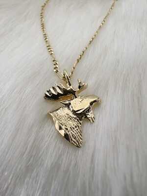 14K massiver Gelbgold Elchkopf Anhänger, 3D Elchkopf Charm NEU