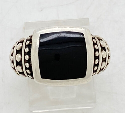 Vintage Sterling Silver Signed NF Onyx Ring Size … - image 1