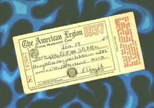 Vintage 1937 The American Legion Post Membership Card