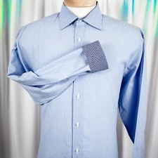 BEN SHERMAN Blue White Double Striped Men Dress Shirt Size 16.5