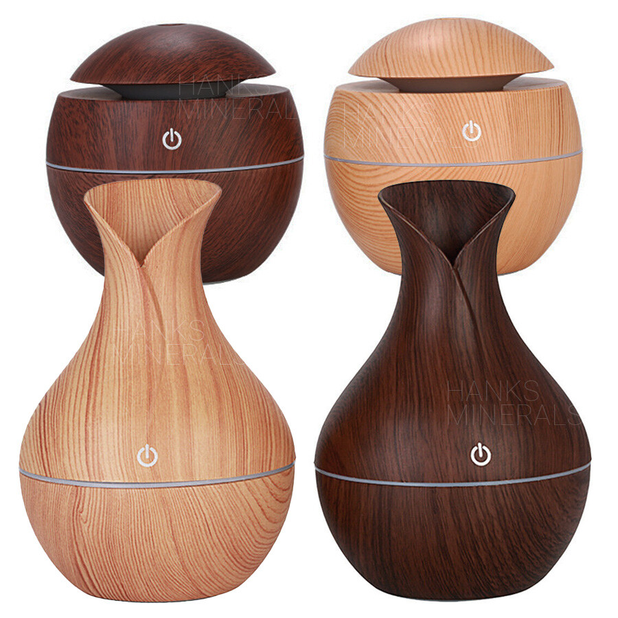 Essential Oil Diffuser Humidifier Aromatherapy Wood Grain Vase Aroma 130ml LED-image