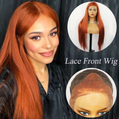Long Lace Front Wigs Straight Copper Red Synthetic Hair Wig  display picture 2