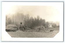 c1910's Farming Threshing Horse And Wagon RPPC Photo Unposted Antique Postcard