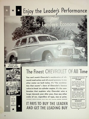 Original 1942 Chevrolet Ad: Enjoy the leader's Performance plus The leader's Eco