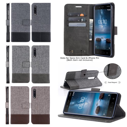 Canvas Flip Leather Wallet Phone Case Cover For Nokia X6 X71 4.2 8 C1 5.3 7 Plus - Picture 1 of 11