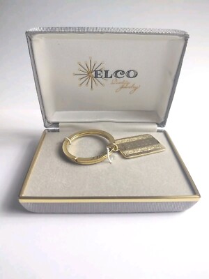 Keychain Keyring Vintage Elco Quality Jewelry Engraved Rebels Gold Tone With Box