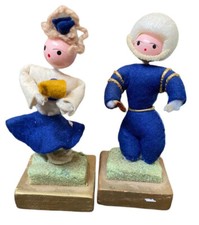 Vtg Felt Football Player Cheerleader Figure Mid Century Folk Art Sports Couple