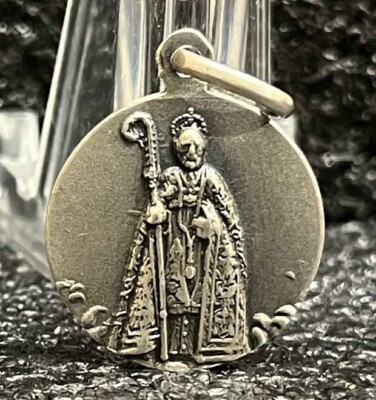 Vintage Saint Nicholas of Bari silver catholic unifaz pendant Patron St children
