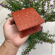 Real Brown Ostrich Leather Bifold Wallet Cardholder Men's Wallet Handmade