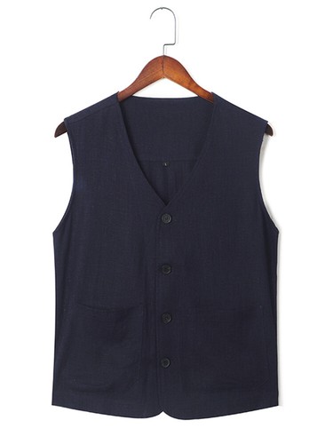 Gilet uomo lino stile cinese retrò top estivo sottile cotone e lino gilet - Foto 3 di 15