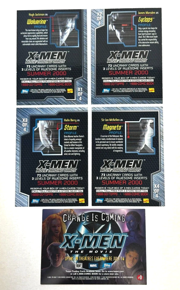 Juego de tarjetas promocionales X-Men The Movie 2000 X1-X4 y #0 tarjeta de regalo de cine Foto 2 de 2
