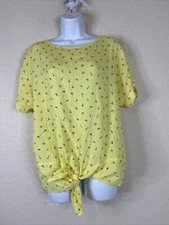 Buffalo by David Bitton Womens Size M Yellow Floral Tie Top Short Sleeve