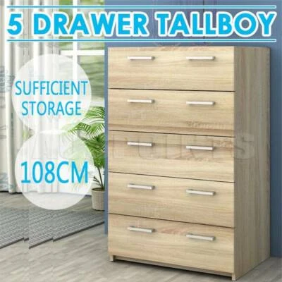 5 Drawers Tallboy Oak Look Chest Drawers Dresser Sydney City