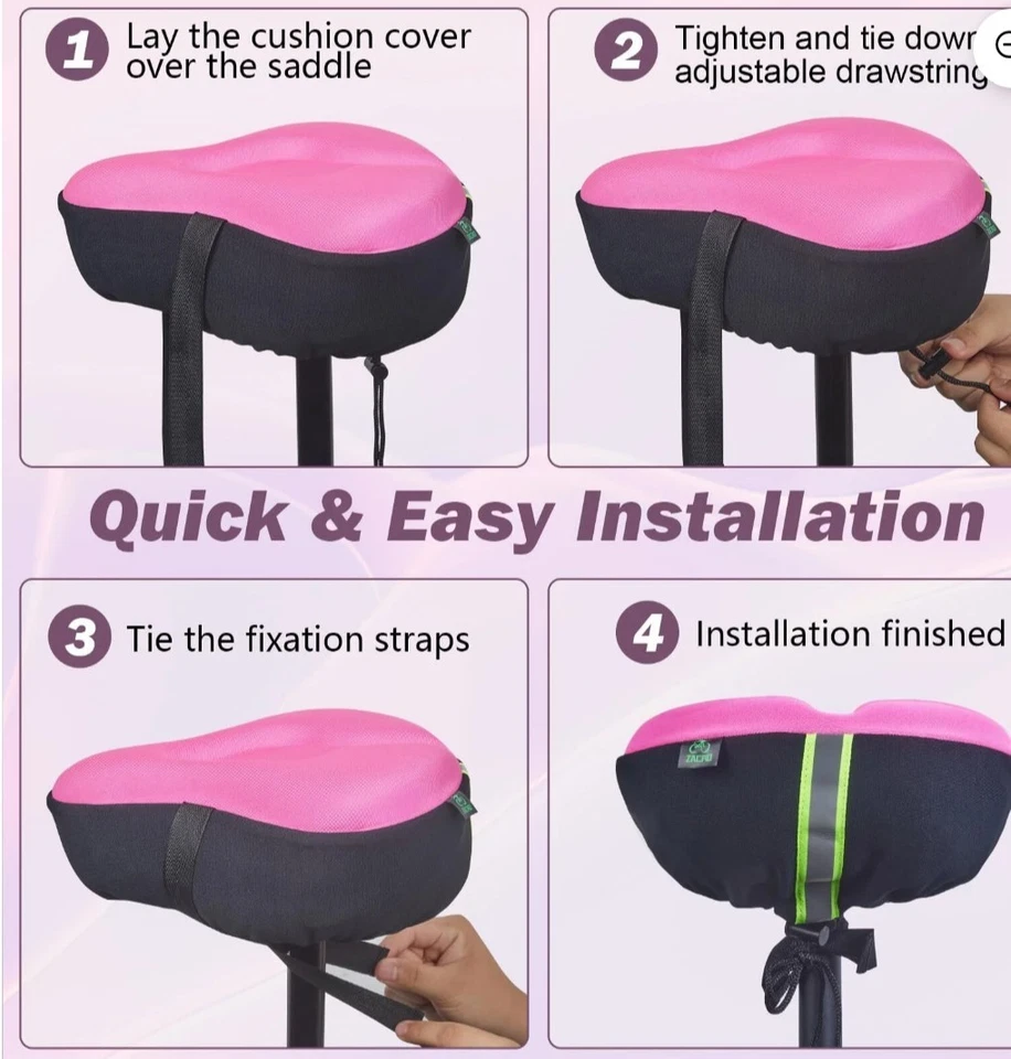 Zacro女式自行车座椅靠垫加厚自行车座椅套粉色 — 第 2/3 张图片