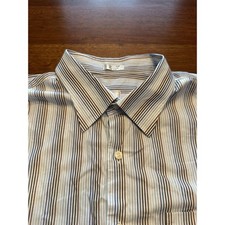 XL Peter Millar Hidden Button Down Collar Stripe Long Sleeve Dress Shirt Blue