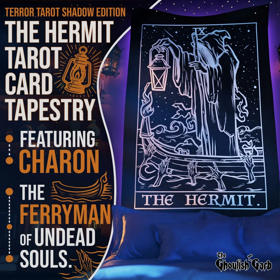 Tapiz de cartas del tarot del ermitaño Parca gótico Halloween Psicopompo (60 x 50) Foto 2 de 4
