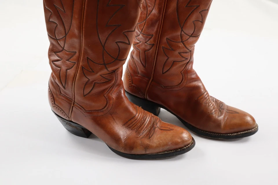 Botas occidentales vintage Panhandle delgadas para mujer 6,5B de cuero marrón cosidas Foto 3 de 4