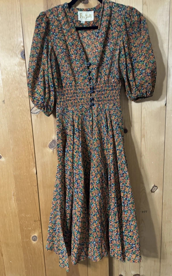 VTG  70s Rag Dolls San Francisco Maxi Dress Orange Blue Floral Flower WOMEN’S XS - Image 2 of 4