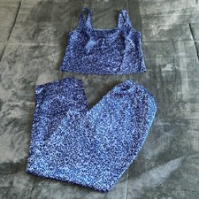 Vintage '90s Victoria's Secret Blue Satin Pajama Set Tank  Pants Size Small