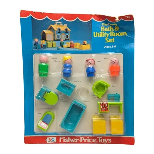 Vintage Fisher-Price Play Family Little People Bath & Utility Room Set 725 MOC