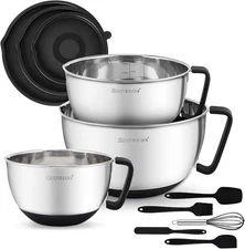 Rorence Stainless Steel Mixing Bowls: Metal Mixing Bowl Set with Lids and Handle