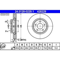 Bremsscheibe ATE 24.0128-0229.1 (2 Stk.) FüR Jaguar XK 8 Convertible XJ