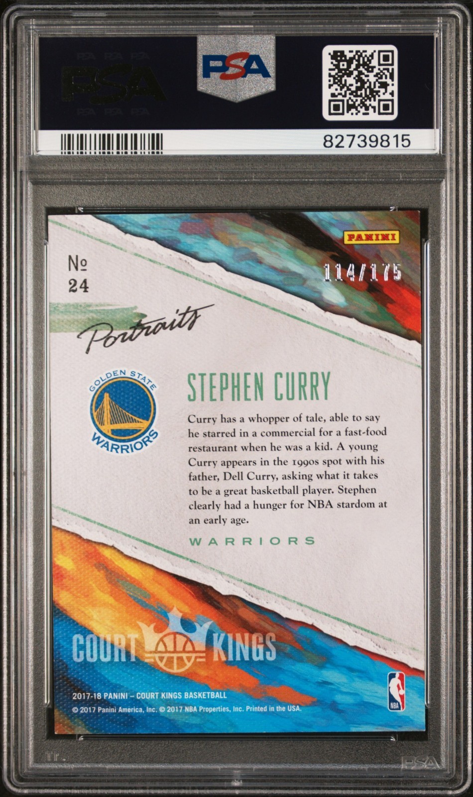 2017 Panini Court Kings Stephen Curry Portraits PSA 8! view 2