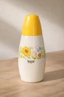 Vintage Milk Glass Sugar Shaker Flip Top Yellow Lid Floral Retro Dispenser