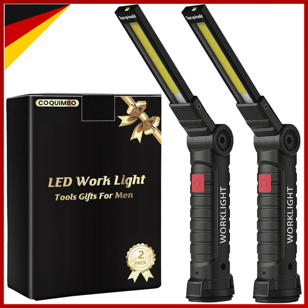 Werkstattlampe Led Arbeitsleuchte Schwarz Mit Magnet Und Haken 2 StüCk Geschenk-image